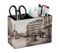 KHAUERBC Rainy Street in Paris - Portalápices de piel sintética para escritorio con compartimentos dobles. Portalápices multifuncional para regalos de cosméticos de oficina. Soporte para control