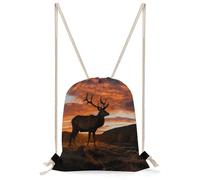 KHAUERBC Red Deer Bull Elk Sunset - Bolsa con cordón a prueba de salpicaduras, bolsa de gimnasio con correas ajustables, mochila para deportes, gimnasio, viajes, natación