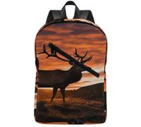 KHAUERBC Red Deer Bull Elk Sunset - Mochila casual colorida para senderismo, delgada, resistente, mochila para laptop para fin de semana, senderismo