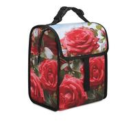 KHAUERBC Red Roses Bush in The Garden - Bolsa de almuerzo con doble compartimento a prueba de fugas, bolsa aislada con asa, bolsa de almuerzo para el trabajo y viajes