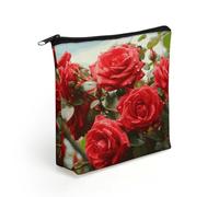 KHAUERBC Red Roses Bush in The Garden - Bolsa de maquillaje con cremallera para adultos, pequeña bolsa de maquillaje ligera, bolsas de cosméticos para artículos esenciales de viaje
