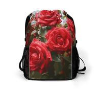 KHAUERBC Red Roses Bush in The Garden - Mochila con cordón para adultos, bolsa de gimnasio con compartimento para zapatos, mochila de senderismo con bolsillos laterales de malla