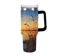 KHAUERBC Reeds by The River Cups con popote y asa, taza de café con aislamiento al vacío de doble pared, botellas de agua para café helado, té, bebida caliente y fría