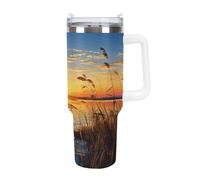 KHAUERBC Reeds by The River Cups con popote y asa, taza de café con aislamiento al vacío de doble pared, botellas de agua para café helado, té, bebida caliente y fría