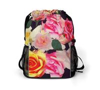 KHAUERBC Roses - Mochila con cordón para adultos, bolsa de gimnasio con compartimento para zapatos, mochila de senderismo con bolsillos laterales de malla