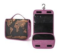 KHAUERBC Rust - Neceser con diseño de mapa del mundo para hombres y mujeres, organizador portátil de bolsa de maquillaje, bolsa de cosméticos para accesorios, champú, contenedor de tamaño completo