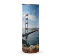 KHAUERBC San Francisco Golden Gate - Taza de viaje con asa de puente de 20 onzas, vaso de café de viaje, vaso de acero inoxidable aislado al vacío de doble capa, adecuado para portavasos de vehículos