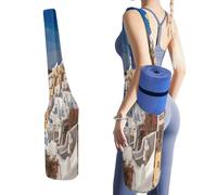 KHAUERBC Santorini Town - Bolsa de gimnasio Oga Mat Carrier, bolsa de yoga para mujeres y hombres. Bolsa de lona ligera para yoga, pilates, estudio, entrenamiento, uso al aire libre