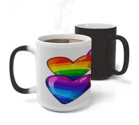 KHAUERBC Taza de té de cerámica con corazones del orgullo gay de colores arcoíris, taza de té grande (325 ml). Taza de cerámica que se decolora con asa. Taza de café para graduación de cumpleaños
