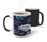 KHAUERBC Taza de té de cerámica con flores moradas marchitas, taza de té grande (11 onzas). Taza de cerámica que se decolora con asa. Taza de café para graduación de cumpleaños, regalo de aniversario