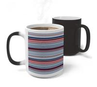 KHAUERBC Taza de té de cerámica con rayas rojas, azules, blancas y grises, taza de té grande (325 ml). Taza de cerámica que se decolora con asa. Taza de café para graduación de cumpleaños, aniversario