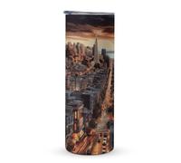 KHAUERBC Taza de viaje con asa de San Francisco, vaso de café de viaje de 20 onzas, vaso de acero inoxidable aislado al vacío de doble capa, adecuado para portavasos de vehículos