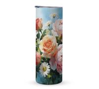 KHAUERBC Taza de viaje con asa que florece suavemente, vaso de café de viaje de 20 onzas, vaso de café de acero inoxidable aislado al vacío de doble capa, adecuado para portavasos de vehículos