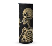 KHAUERBC Taza de viaje con diseño de esqueleto con mango de cigarrillo ardiente, vaso de café de viaje de 20 onzas, vaso de café de acero inoxidable aislado al vacío de doble capa, adecuado para