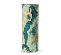 KHAUERBC Taza de viaje retro con asa de sirena, vaso de café de viaje de 20 onzas, vaso de café de acero inoxidable aislado al vacío de doble capa, adecuado para portavasos de vehículos