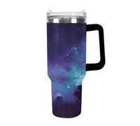 KHAUERBC Tazas de cielo estrellado morado con popote y asa, taza de café con aislamiento al vacío de doble pared, botellas de agua para café helado, té, bebida caliente y fría