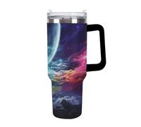KHAUERBC Tazas de cielo y luna arcoíris con popote y asa, taza de café con aislamiento al vacío de doble pared, botellas de agua para café helado, té, bebida caliente y fría