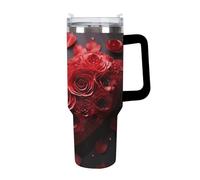 KHAUERBC Tazas de corazón con pajita y asa, con aislamiento al vacío de doble pared, botellas de agua para café helado, té, bebidas frías y calientes