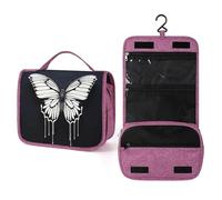 KHAUERBC Una bolsa de aseo de mariposa blanca y negra para hombres y mujeres, organizador portátil con gancho para colgar, bolsa de cosméticos para accesorios, champú, contenedor de tamaño completo