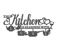 KHayRovies Decoración de pared de cocina de metal, con texto en inglés "This Kitchen is Seasoned with Love", letrero con nombre de palabra negra, decoración de pared, letras de hierro rústico, citas