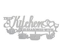 KHayRovies Decoración de pared de metal para cocina, con texto en inglés "This Kitchen is Seasoned with Love", para colgar en la pared, esculturas colgantes de hierro rústico plateado, frases de pared