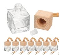 KHBUAB 10 Botellas Difusoras de Perfume para Coche de 10 Ml Tapa Cuadrada, Frascos de Vidrio Cuerda de Cáñamo para Decoración Colgante y Aromaterapia