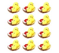 KHBUAB 12 Piezas Pollito de Peluche Amarillo para Decoración de Pascua, Juguete Portátil de Plástico y Fibra Química Adecuado para Decorar Canastas y Sombreros Festivos