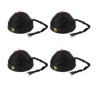 KHBUAB 4 Piezas de Sombreros Chinos para Adultos, Diseño Antiguo Inspirado Dinastía Qing, Material Nylon Negro, Ajuste Cómodo para Eventos de Cosplay y Actuaciones en Escenario