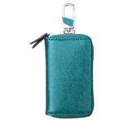 KHBUAB Car Key Holder de Cuero Auténtico con Cremallera para Cinturón Multifuncional para Hombres Azul Pavo Real