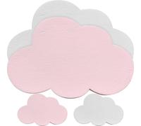 KHBUAB Colgadores Decorativos Adhesivos de Madera para Pared 4 Piezas Diseño de Nube para Colgar Llaves y Ropa en Habitación Infantil y Hogar, Colores Blanco y Rosa