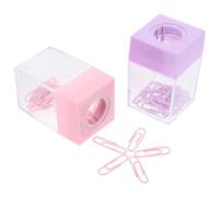 KHBUAB Dispensador de Clips Magnético Cuadrado 2 Piezas Colores Macarrón (rosa y Morado) Caja Transparente de Plástico Pp para Oficina y Escuela Portátil con Tapa Extraíble