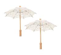 KHBUAB Paraguas para Novia 2 Piezas de Encaje Blanco Roto Mango Ergonómico, Sombrillas Decorativas para Sesión de Fotos en Bodas y Eventos Románticos 30 CM