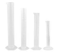KHBUAB Probeta de Plástico Transparente 4 Piezas (10 Ml, 50 Ml, 100 Ml, 250 Ml) Base Hexagonal Antideslizante, Cilindro de Medición para Laboratorio y Uso Escolar, Herramienta Precisa