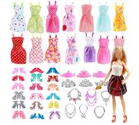 KHDULQ 32 Piezas Ropa Barbie, Vestidos Barbie Accesorios Barbie Zapatos Muñeca Realistas, Contiene 10 Prendas,10 Pares de Zapatos, 6 Coronas y 6 Accesorios, para 11 Pulgadas MuñEca (Estilo Aleatorio)
