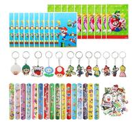 KHDULQ 98 Piezas de Regalos Fiesta Para Niños,Regalos Fiesta Para Cumpleaños de Niños,Llaveros,Pegatinas de Mario, Pulseras Bofetadas,Bolsas Regalo,Súper Recuerdos Para Cumpleaños Niños (4 Estilos)
