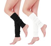 KHDULQ Calentadores Niña,2 Pares Calentadores Piernas Mujer Blanco Ropa Años 80 Disfraz Negro Leg Warmers de Pantorrillas Y2K,40CM,Cómodos para Todas Estaciones