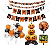 KHDULQ Decorar Halloween 20 Piezas Decorar Halloween Interior Feliz Horror Globos con Pancarta Fantasma Globo de Látex para Decoración,Adecuado para Fiestas,Decoraciones Navideñas