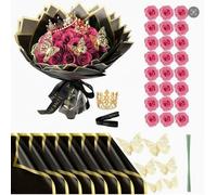 KHDULQ Ramos de Rosas Artificiales 24 Piezas Ramo de Rosas con Purpurina con Papel de Regalo y Corona Ramo Artificial Regalos para el Día de San Valentín Bodas (Rosa)