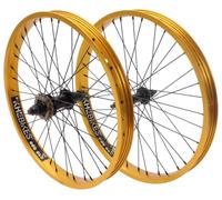KHE Prism BMX - Juego de ruedas de 20 pulgadas, color dorado, ruedas delanteras y traseras, eje de 14 mm/10 mm, rueda libre 16T, llantas de aluminio 36H y 7005