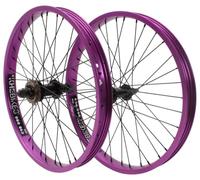 KHE Prism BMX Juego de ruedas de 20 pulgadas, color morado, ruedas delanteras y traseras, eje de 14 mm/10 mm, rueda libre 16T, llantas de aluminio 36H 7005