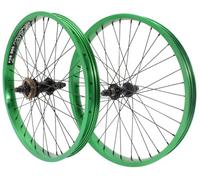 KHE Prism BMX Juego de ruedas de equilibrio de 20 pulgadas, anodizado verde, 38 mm, 16 dientes, rueda dentada libre