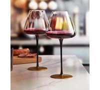 Khen Modernas copas de vino, agua y cóctel con tallo negro mate y dorado | Juego de 2 | Copa de cóctel alta Art Deco para tinto o blanco, gin & tonic, cristalería para copa grande clásica (30 onzas)