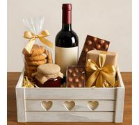 khevga Cesta de regalo vacía con aplicaciones en forma de corazón, caja de regalo de madera, 30 × 20 × 12 cm, caja decorativa blanca encalada, caja de almacenamiento vintage, caja de madera