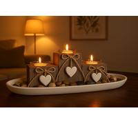 khevga portavelas candelero de madera gris vintage