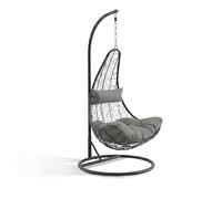 KHG Silla colgante de color antracita, cómoda cesta trenzada con cojín gris claro para jardín y terraza, resistente a los rayos UV, soporta 120 kg, 83 x 83 x 201 cm
