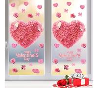 KHIronHive 2 adhesivos de vidrio de doble cara con lazos de rosas y corazones de amor, calcomanías estáticas de PVC para decoración del hogar, oficina, boda, fiesta, 40 x 60 cm