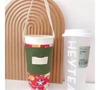 KHIronHive Bolsa de lona reutilizable para té de burbujas, Boba, té con leche, bebidas de café, diseño portátil de doble capa con hebilla de pajita, se adapta a la mayoría de tazas de té, tela de