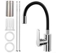 KHIronHive Grifo de cocina negro flexible con boquilla giratoria de 360 °, grifo de fregadero de acero inoxidable, aireador de ahorro de agua, funcionamiento silencioso, fácil instalación de bricolaje