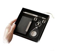 KHIronHive Juego de negocios de metal para hombres, llavero con tarjetero, gemelos, elegante caja de regalo corporativa para bodas, cumpleaños, graduaciones, día del padre (negro)