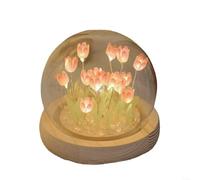 KHIronHive Kit de luz nocturna de tulipán hecho a mano con cubierta de cristal, base de madera y para manualidades románticas decoración de dormitorio, lámpara de flores de imitación rosa para parejas